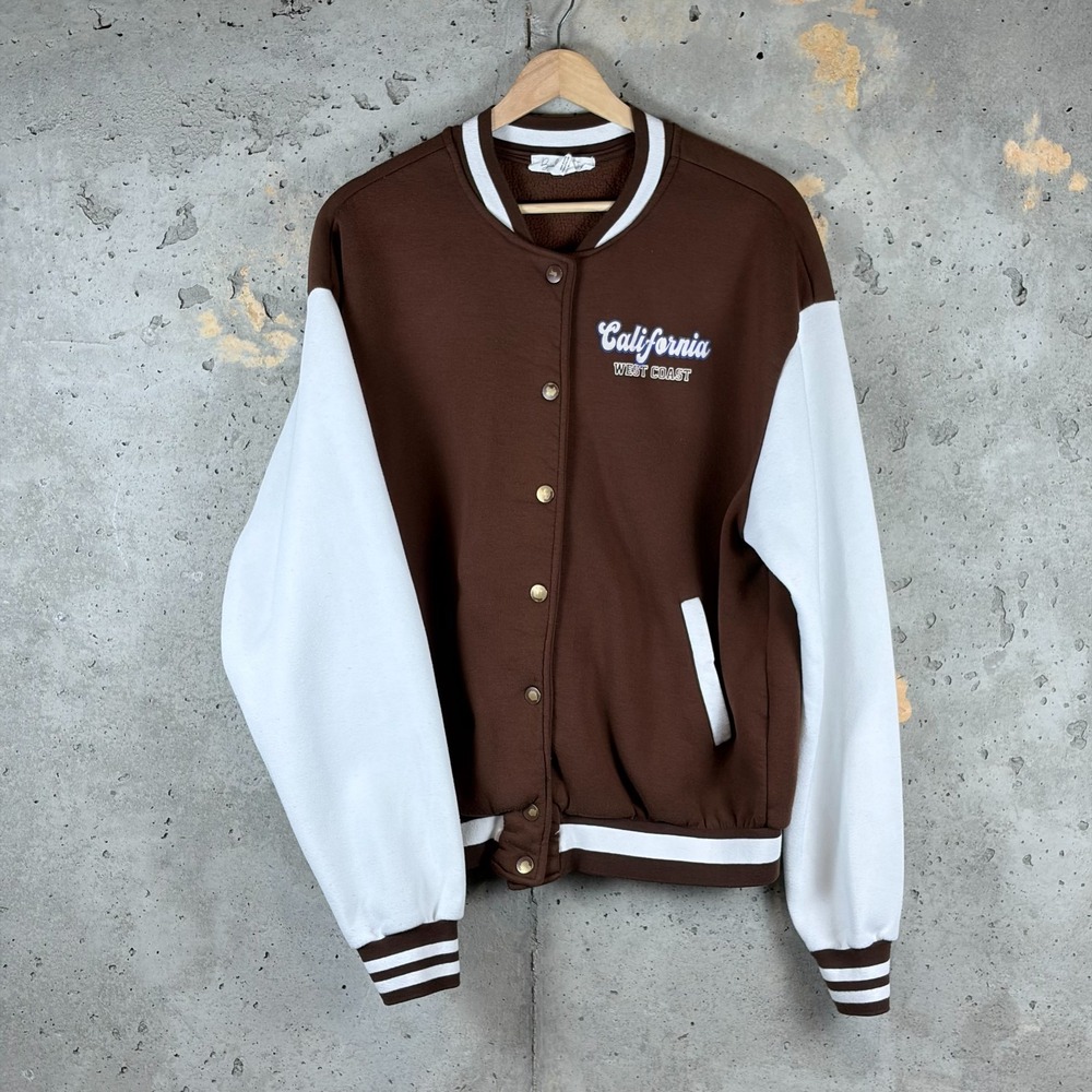 Birch And Stone California West Coast Varsity Jacket Womens Medium Brown White
